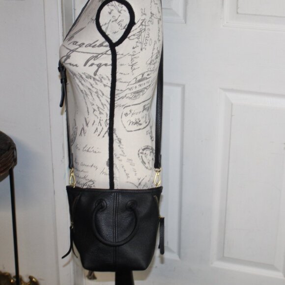 Anthropologie Vegan Leather Crossbody Black Bucket Bag with Adjustable Strap - Picture 14 of 16